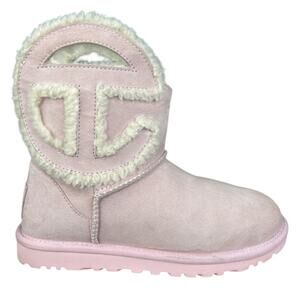 Ugg X Telfar Kids Logo Mini Pink Suede Winter Boot Size US 5